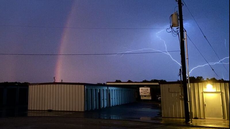 Rainbow and lightning behind Friday's line of storms sent in from Max Jackson
