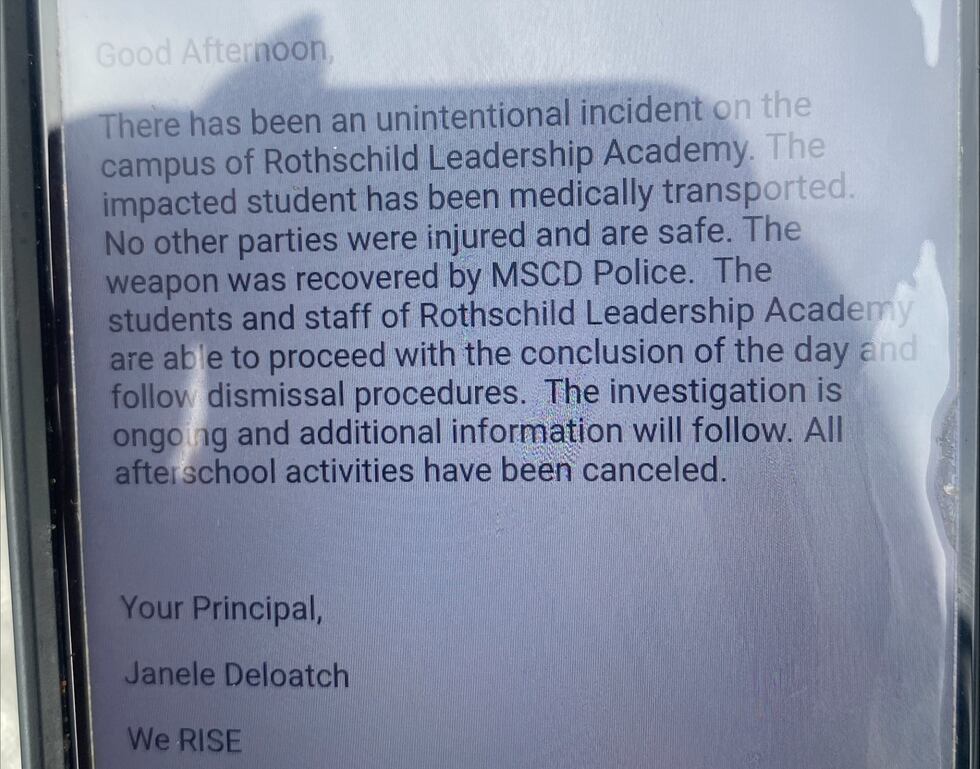 One injured after gun unintentionally discharges at Rothschild Leadership Academy
