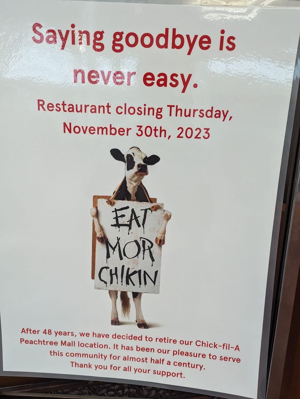 Chick-fil-A closing Peachtree Mall