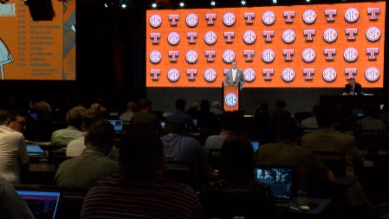 Tennessee Head Football Coach Josh Heupel address the Media at SEC Football Media Days July...