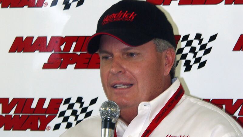 FILE - Rick Hendrick, owner of Hendrick Motorsports, speaks to the press at Martinsville...