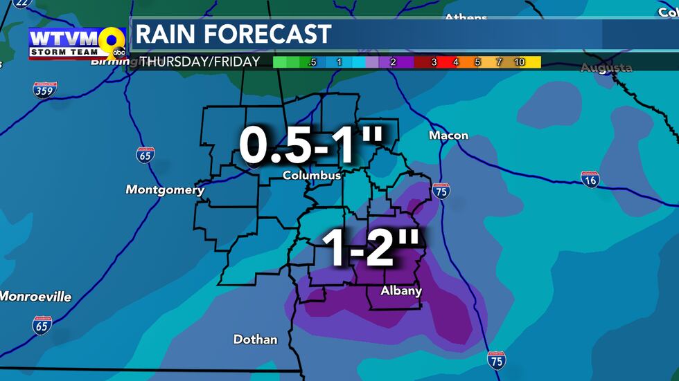 A cold front is expected to slow down late in the week giving us up to an inch or two of rain...