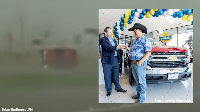Bruce Lowrie Chevrolet in Fort Worth gifted the cherry red 2022 Chevrolet Silverado 1500 LT...