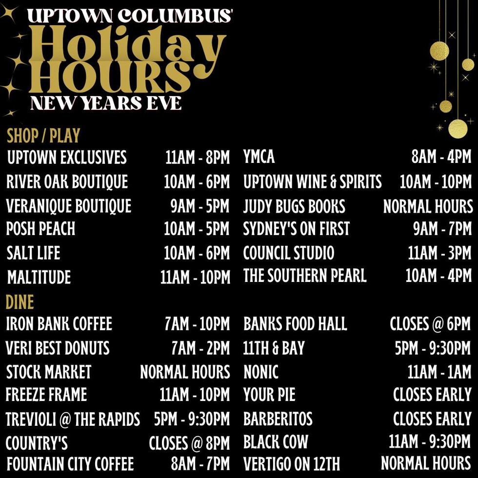 Uptown Columbus holiday hours
