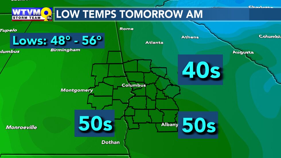 Lows Wednesday morning mostly in the 50s.