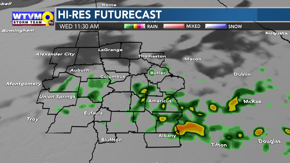 Rain coverage around 40% for Wednesday, highest in our southern counties.