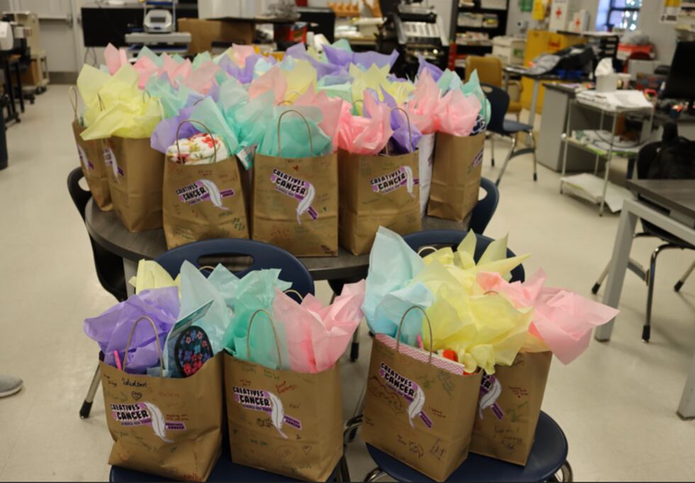 Care packages created by the students for cancer patients.