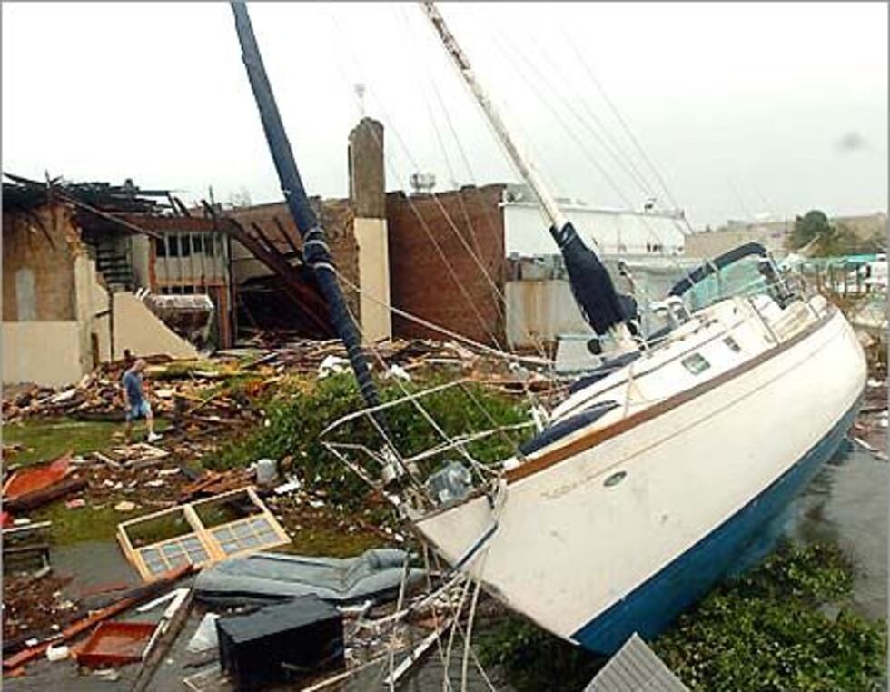Boats pushed inland by storm surge