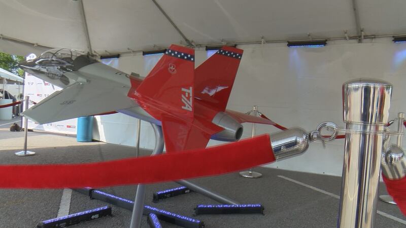 The T-7A Red Hawk model was on display at the pre-game “Fan Fest.”