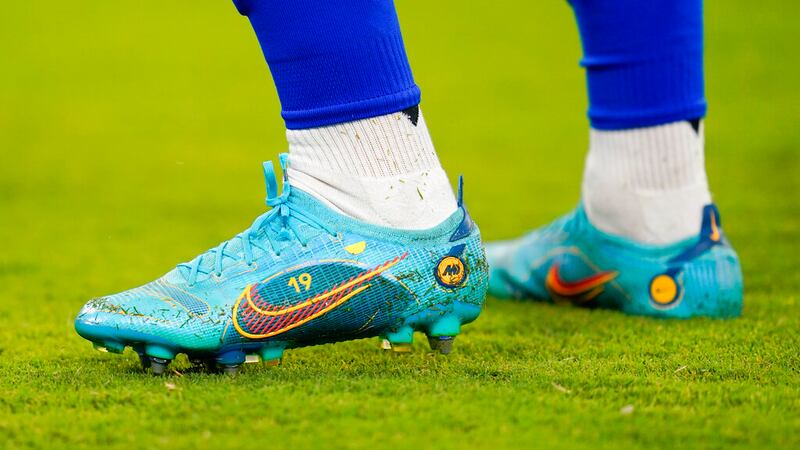 The cleats of Everton defender Vitaliy Mykolenko are seen during the second half of a...